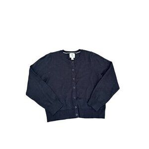 Lands End Kids Black Button-Front Cardigan Sweater S 7-8 Cotton Blend Classic Cr